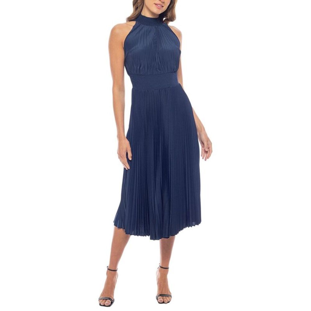 Marina Womens  Pleated Midi Dress, Blue